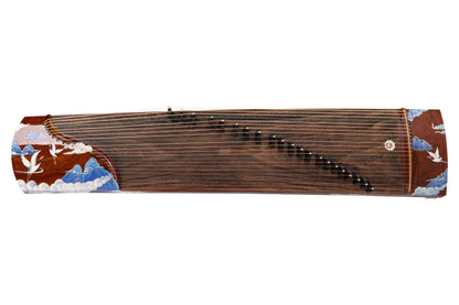 鶴瀾 'Cranes in Waves' Hand-Carved Hollowed-Out Guzheng with Hand-Painted Piano Lacquer Finishing on Kevazingo 高山巴花手绘钢琴烤漆亮面挖筝