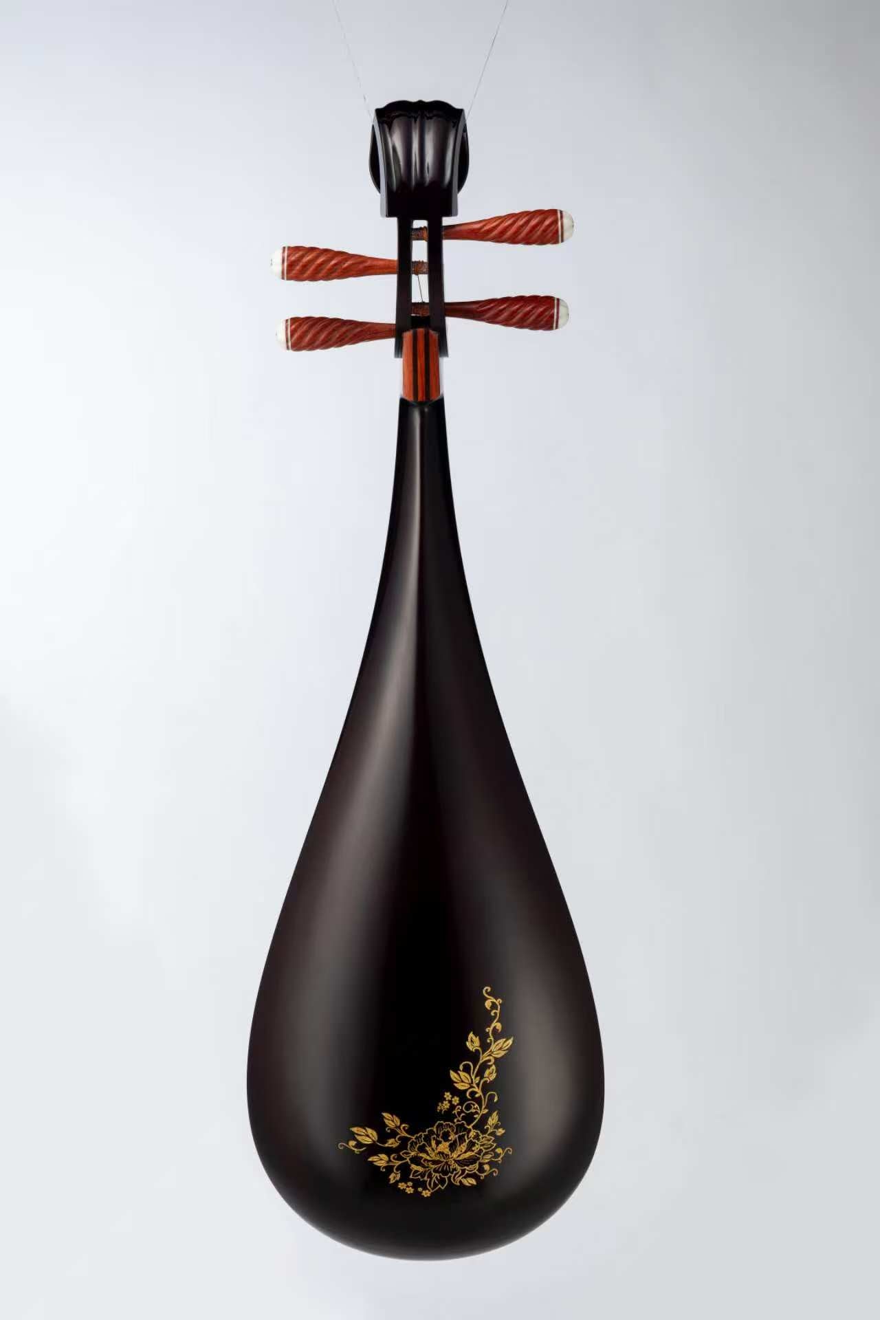 金花雕花花梨木琵琶 Golden-Flowers-Engraved Padauk Pipa with Rosewood Frets
