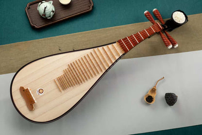 金花雕花花梨木琵琶 Golden-Flowers-Engraved Padauk Pipa with Rosewood Frets