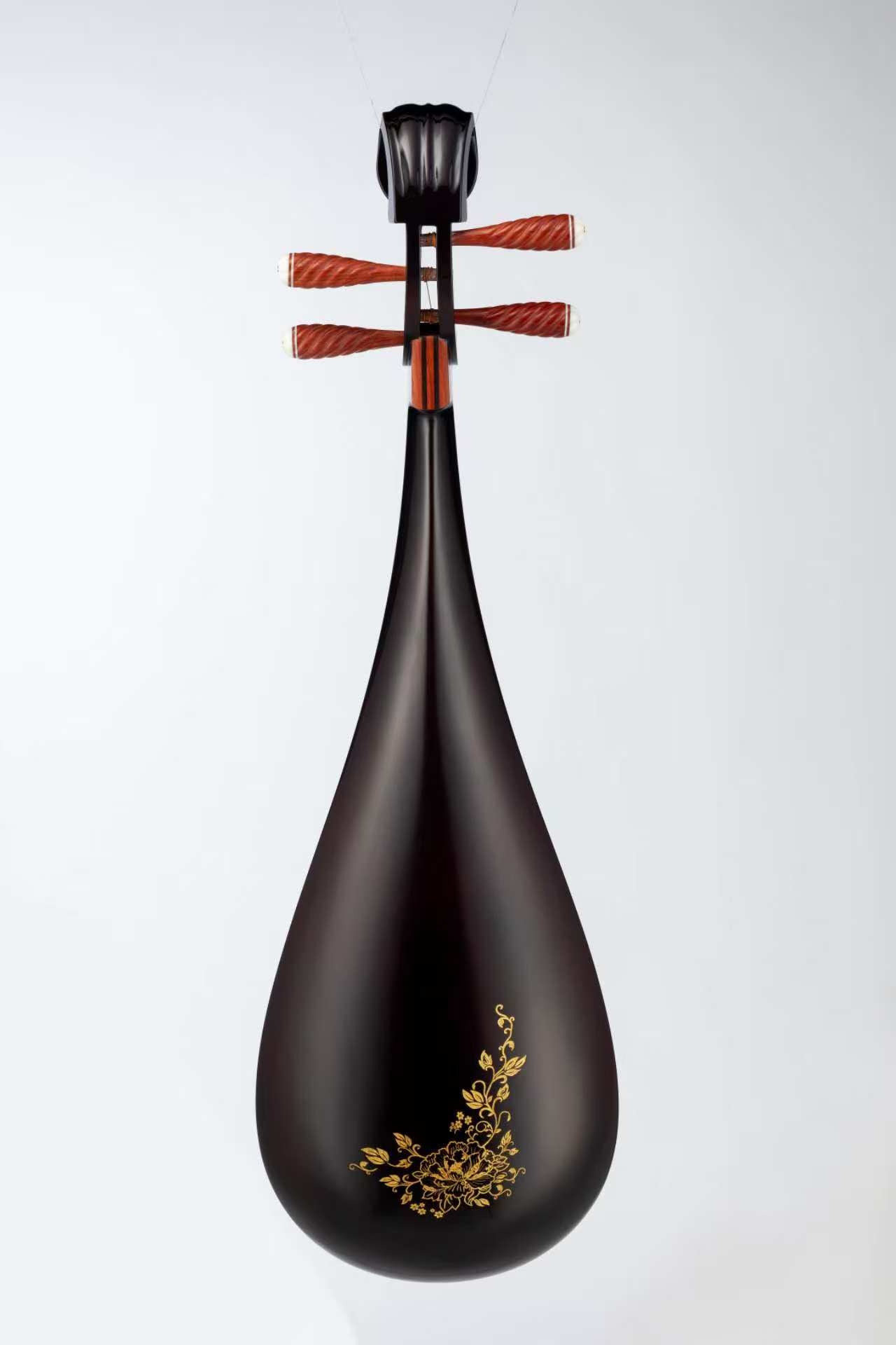 金花雕花花梨木琵琶Golden-Flowers-Engraved Padauk Pipa with