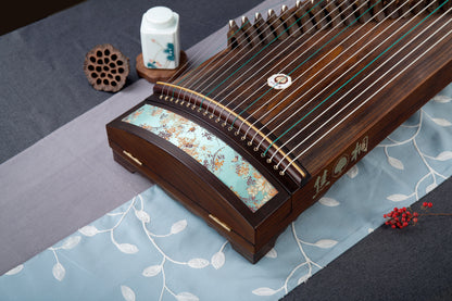 繁華盛 'Bustling Prosperity' 49.2'' (125cm) Travel Size Guzheng with Silk Brocade on Indian Rosewood 阔叶黄檀云锦工艺小筝