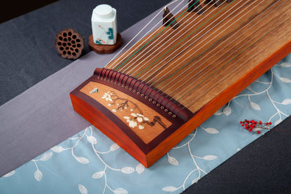 芳華 'Youthful Blossoms' 51.2'' (130cm) Travel Size Guzheng with Wood and Mother of Pearl Inlay on Indian Rosewood 阔叶黄檀木皮彩贝镶嵌小筝