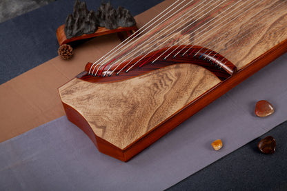 國風 'Traditional Style' Hand-Carved Hollowed-Out Guzheng with Matte Finishing on Burmese Teak Panel 金丝柚木素面挖筝