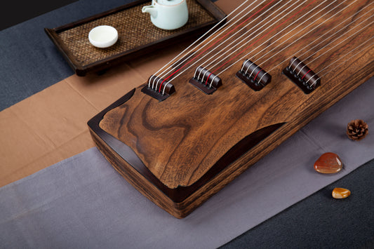 夢回唐朝 'Dreaming of the Tang Dynasty' Hand-Carved Hollowed-Out Guzheng with Decorative Teak and Ebony 金丝柚木黑檀木挖筝