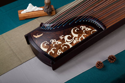 鶴舞 'Dancing Crane' Collector's Grade Guzheng with Wood and Mother of Pearl Inlay on Ebony 黑檀木皮彩贝镶嵌工艺收藏级古筝