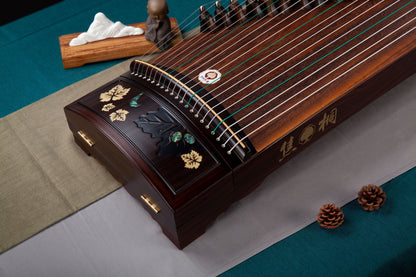 焦桐 'Jiao Tong' Collector's Grade Guzheng with Wood and Mother of Pearl Inlay on Indian Rosewood  阔叶黄檀木皮彩贝镶嵌工艺收藏级古筝