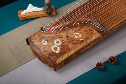 朝顏 'Morning Glory' Collector's Grade Guzheng with Wood and Mother of Pearl Inlay on Burmese Teak 金丝柚木木皮彩贝镶嵌工艺收藏级古筝