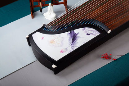 墨荷 'Ink Lotus' Basic Beginner's Guzheng with Lacquer Painting on Ebony 黑檀木彩绘基础系列古筝