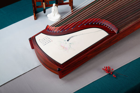 芙蕖 'Fu Qu the Lotus' Professional Collection Guzheng with Lacquer Painting on Cocobolo 酸枝木彩绘漆画精品系列古筝