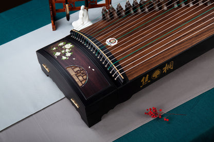 梨花夢 'Dreaming of Pear Blossoms' Professional Collection Guzheng with Painted Wood Cut-Outs on Ebony 黑檀木镂空彩绘精品系列古筝