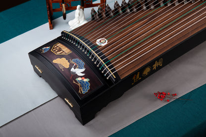 鶴舞祥雲 ‘Cranes Dancing among Auspicious Clouds’ Professional Collection Guzheng with Painted Wood Cut-Outs on Ebony 黑檀木镂空彩绘精品系列古筝