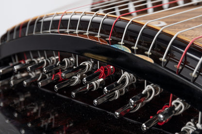 青雲直上 'Cranes Flying up to the Blue Sky' Hand-Carved Hollowed-Out Guzheng with Hand-Painted Piano Lacquer Finishing on Premium Ziricote 精选黑柿木手绘钢琴烤漆亮面挖筝