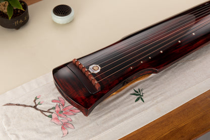 紫檀黑红伏羲古琴 Red-Tinted Dark-Colored Fuxi-Style Premium Chinese Fir Guqin with Red Sandalwood Bridge
