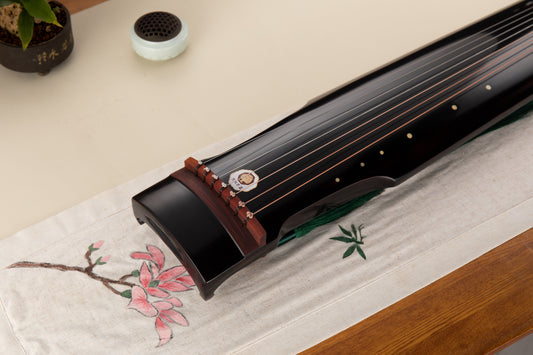 紫檀黑红仲尼古琴 Red-Tinted Dark-Colored Zhongni-Style Premium Chinese Fir Guqin with Red Sandalwood Bridge
