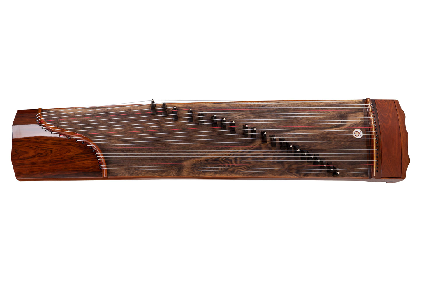 南國 'Southern Country' Hand-Carved Hollowed-Out Guzheng with Piano Lacquer Finishing on Burmese Teak 金丝柚木钢琴烤漆亮面挖筝